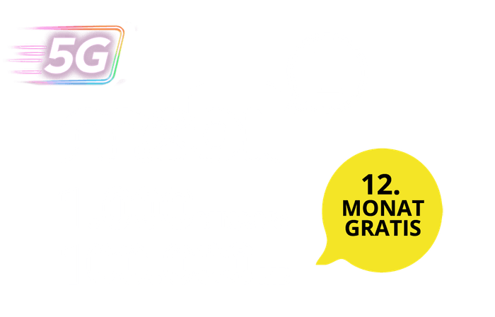 Illustration des Tarifangebots mit folgendem Text: Mobil (Tarifpaket L), 1000 Minuten/SMS, 100000 MB, 12. Monat gratis jetzt mit 5G